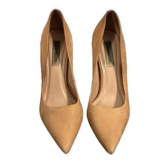 steve madden tan Beige Nude vala heels suede Genuine Leather Stiletto Pointed 9 - Picture 3 of 9